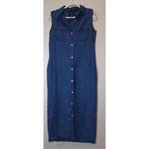 Hunt club 90's vintage womens small shirt dress long ankle tencel denim blue
